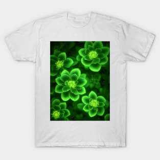 bioluminescent green flower pattern T-Shirt